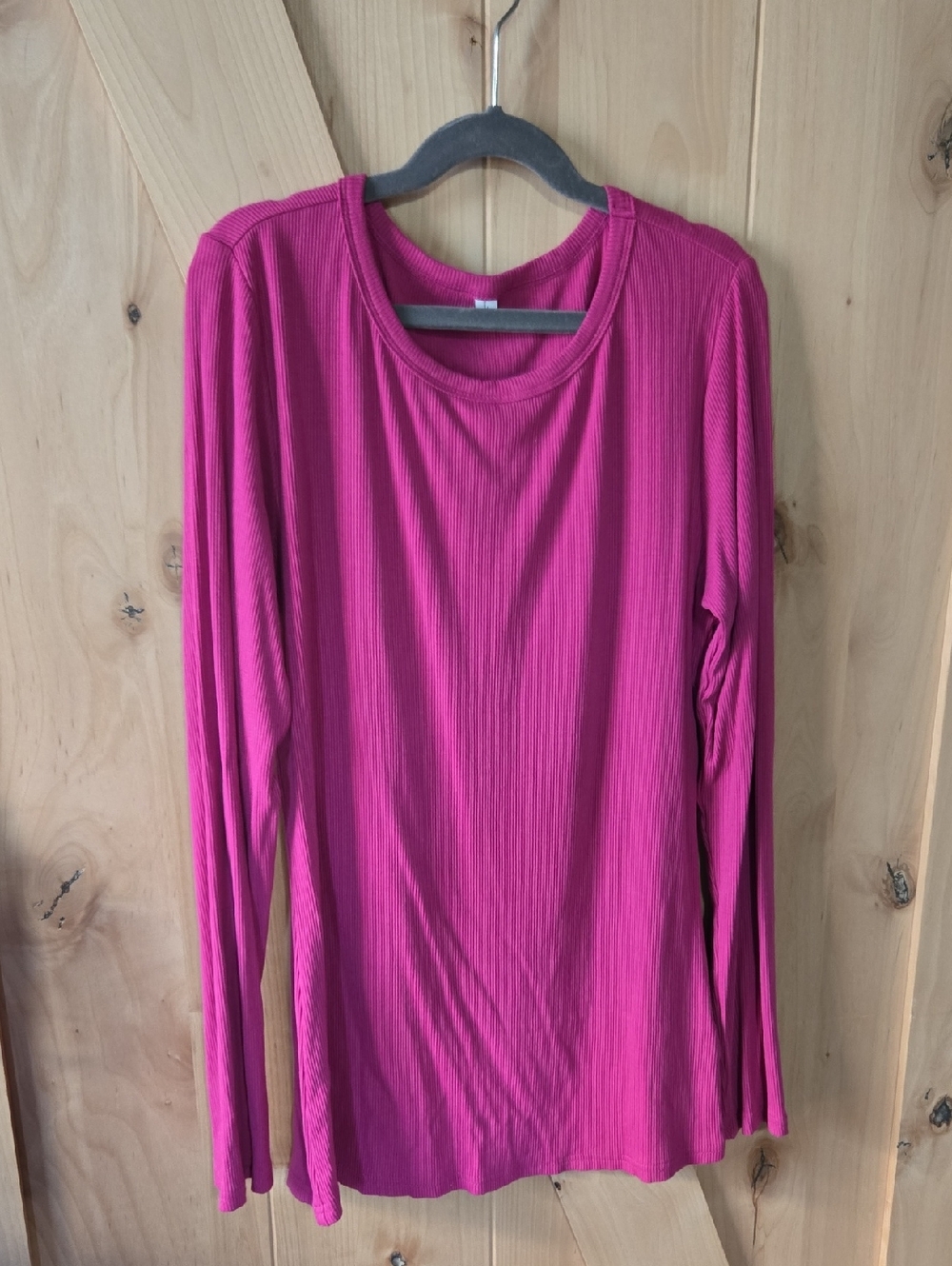 Women’s Long Sleeve Ribbed Crewneck Top - Pink